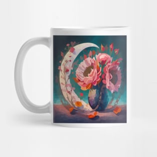 Watercolor flowers with crescent moon Mug